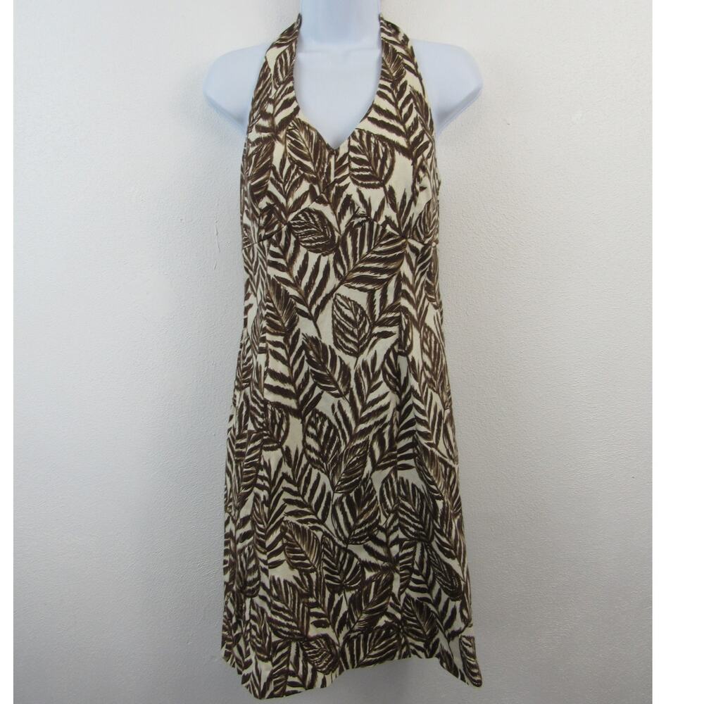 Jones New York Signature 8 Brown Ivory Cream Leaves Halter Mini Dress